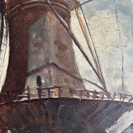 Dutch Antique Oil Painting Windmill Landscape Scene with Farmhouses Framed - HollandArtShop