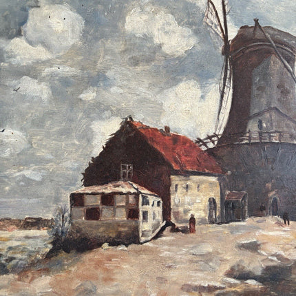 Dutch Antique Oil Painting Windmill Landscape Scene with Farmhouses Framed - HollandArtShop
