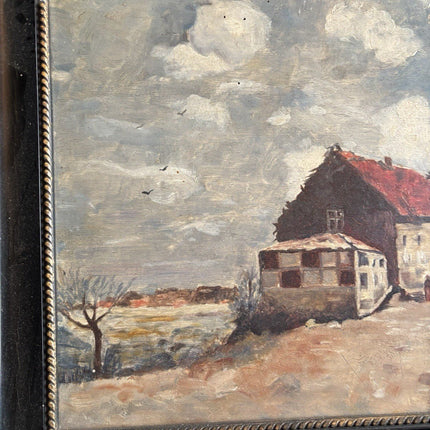 Dutch Antique Oil Painting Windmill Landscape Scene with Farmhouses Framed - HollandArtShop