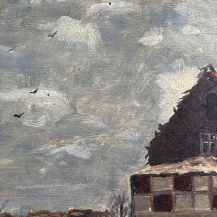 Dutch Antique Oil Painting Windmill Landscape Scene with Farmhouses Framed - HollandArtShop