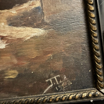 Dutch Antique Oil Painting Windmill Landscape Scene with Farmhouses Framed - HollandArtShop