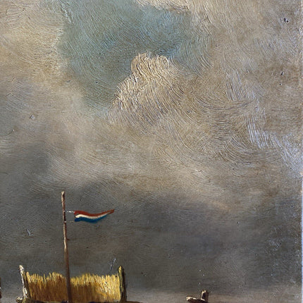 Dutch Artwork Ice Skaters on Lake Cloudy Winter Landscape Windmill T.E DE BOCK - HollandArtShop