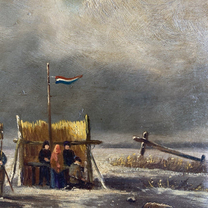 Dutch Artwork Ice Skaters on Lake Cloudy Winter Landscape Windmill T.E DE BOCK - HollandArtShop