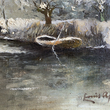 Dutch Artwork "Winter RIver" Classic Art Piece Signed Boat on Panel Oil Painting - HollandArtShop