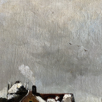 Dutch Artwork "Winter RIver" Classic Art Piece Signed Boat on Panel Oil Painting - HollandArtShop
