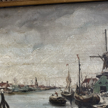 Dutch Winter Landscape Oil Painting with Windmill After Louis Apol Ornate Frame - HollandArtShop