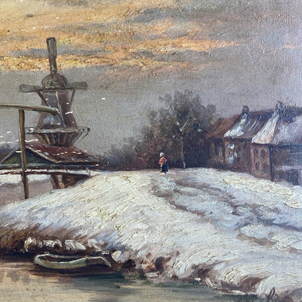 Dutch Winter Town view with Boats and Lake Classic Artwork Cozy Oil Painting - HollandArtShop