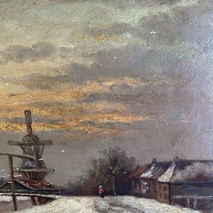 Dutch Winter Town view with Boats and Lake Classic Artwork Cozy Oil Painting - HollandArtShop