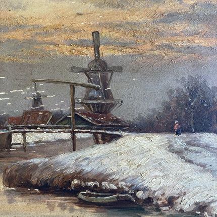 Dutch Winter Town view with Boats and Lake Classic Artwork Cozy Oil Painting - HollandArtShop