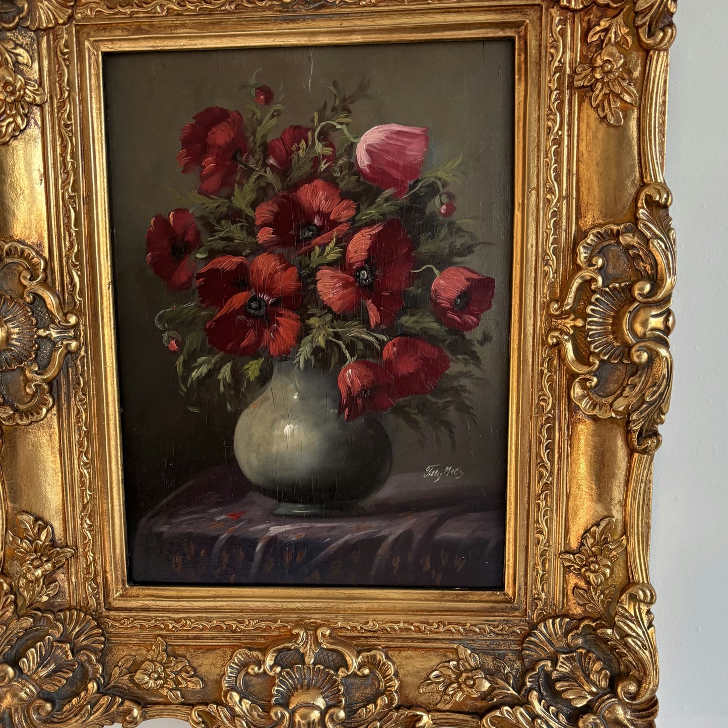 Remarkable Oil Painting Flowery Still Life "Poppy Bouquet" Classic Dutch Artwork