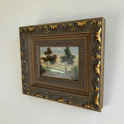Elegant Landscape Oil Painting "Ornate Frame" Handcrafted Small Artwork Holland Art Shop