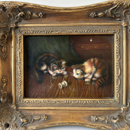 19th Century Oil Painting Animals "Playful Kittens" Small Artwork Holland Art Shop