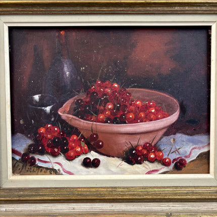 Traditional Still Life Oil Painting "Bowl Cherries" Vintage Art Holland Art Shop
