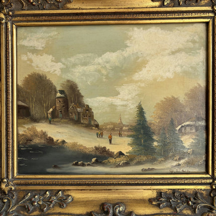 Authentic Winter Landscape Oil Painting "Gilded Frame" Detailed Artwork Holland Art Shop