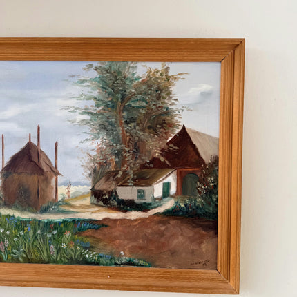 Handcrafted Oil Painting Landscape "Thatched Cottage" Traditional Medium Art