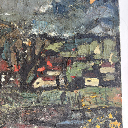 1937 Cityscape Oil Painting "Wooden Fence" Artwork Holland Art Shop