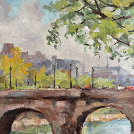 Elegant Cityscape Oil Painting "Stone Bridge" Handcrafted Art Holland Art Shop