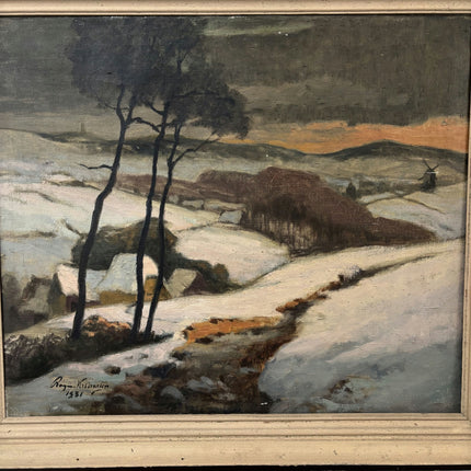 19th Century Antique Winter Landscape Oil Painting "Snowy Hills" Large Art Holland Art Shop