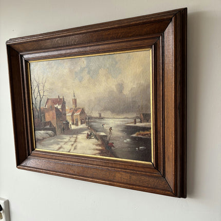 Handcrafted Winter Landscape Oil Painting "Frozen River" Original Large Artwork Holland Art Shop
