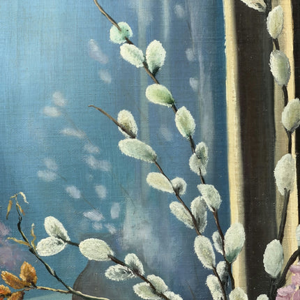 Detailed Floral Still Life Oil Painting "Pussy Willow" Expressive Small Artwork Holland Art Shop