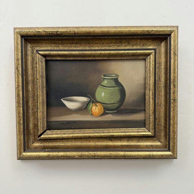 Vintage Still Life Oil Painting "Green Vase" Expressive Small Artwork Holland Art Shop