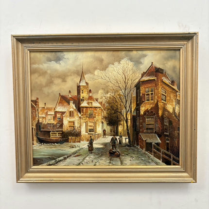 Authentic Cityscape Oil Painting "Snowy Street" Elegant Artwork Holland Art Shop