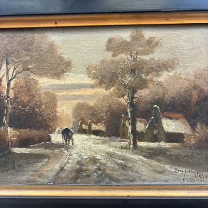 Classic Winter Landscape Oil Painting "Snowy Road" Expressive Small Artwork Holland Art Shop