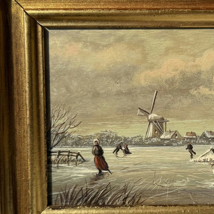 Figurative Oil Painting Winter Landscape "Ice Skater" Striking Small Artwork