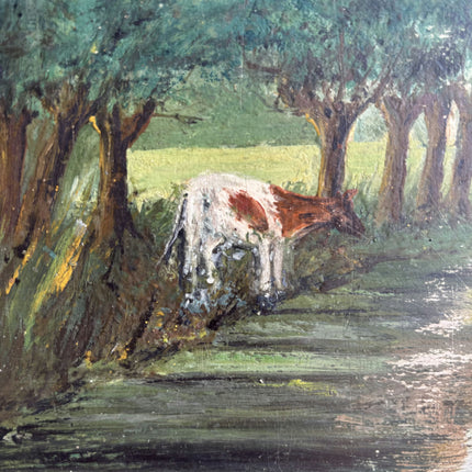 Expressive Landscape Oil Painting "Grazing Cow" Detailed Small Art Holland Art Shop