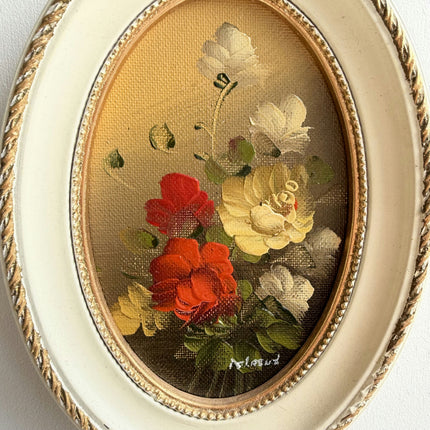 Detailed Floral Still Life Oil Painting "Oval Frame" Vintage Small Artwork Holland Art Shop