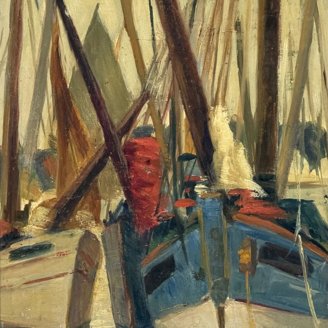 Rustic Harbor Scene Oil Painting "Sailboat Bow" Expressive Small Art Holland Art Shop
