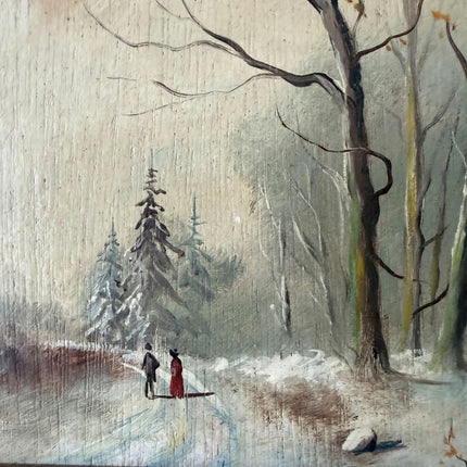 Detailed Winter Landscape Oil Painting "Snowy Path" Handcrafted Small Art Holland Art Shop
