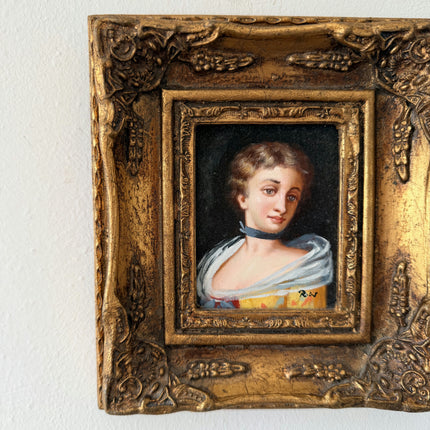 19th Century Oil Painting Portrait "Elegant Young Woman" Small Artwork Holland Art Shop