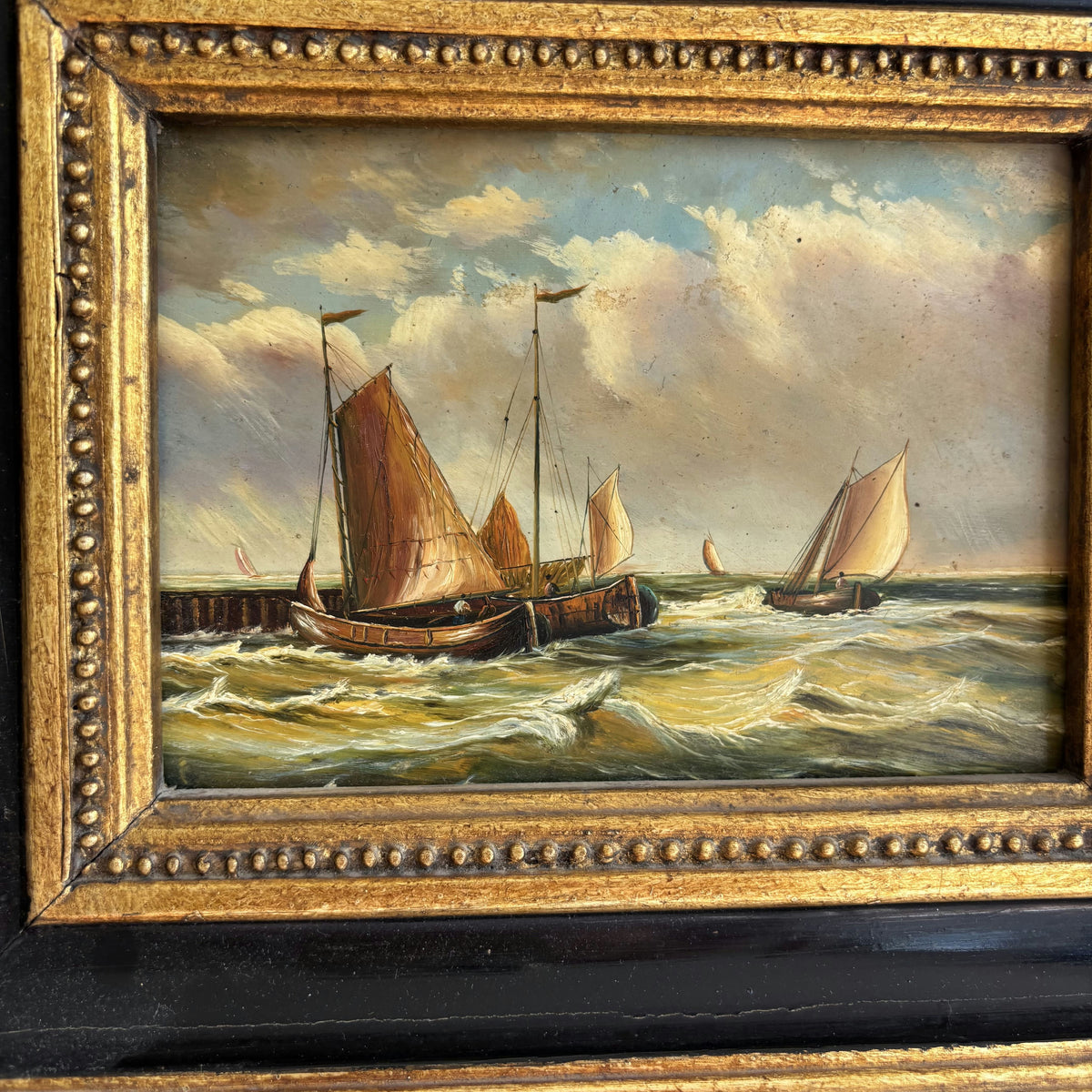 Antique Seascape Oil Painting 