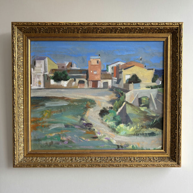 Authentic Cityscape Oil Painting "Seaside Town" Timeless French Artwork Holland Art Shop
