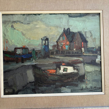 Original Harbor Scene Oil Painting "Harbor House" Traditional Belgique Art Holland Art Shop