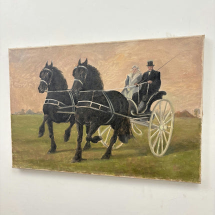 Rustic Farm Oil Painting "Black Horses" Original Artwork Holland Art Shop