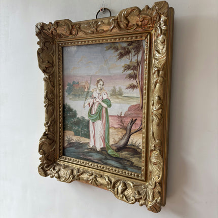 Antique Portrait Egg Tempera "Standing Woman" Original Small Artwork Holland Art Shop