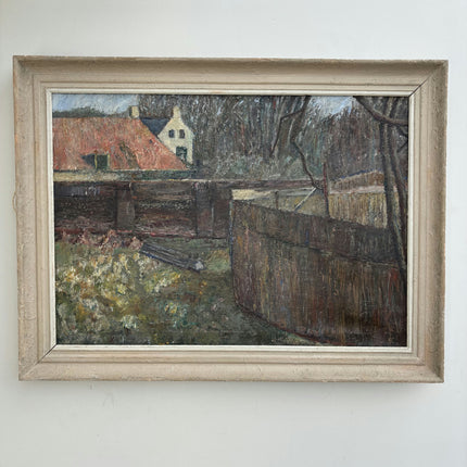 Vintage Landscape Oil Painting "Red Roof" Handcrafted Large Artwork Holland Art Shop