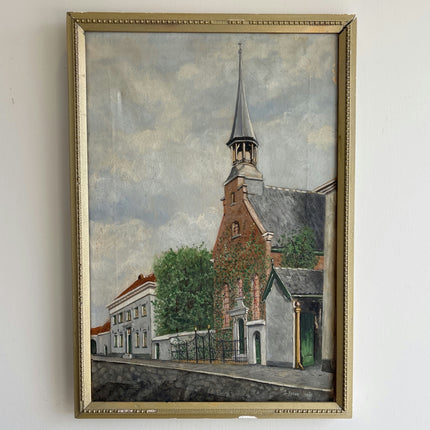Original Cityscape Oil Painting "Church Steeple" Authentic Art Holland Art Shop