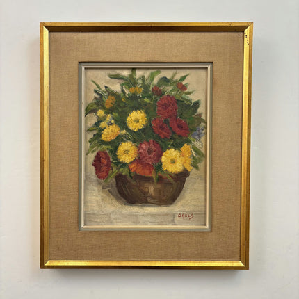 Authentic Floral Still Life Oil Painting "Flower Basket" Rustic Art Holland Art Shop
