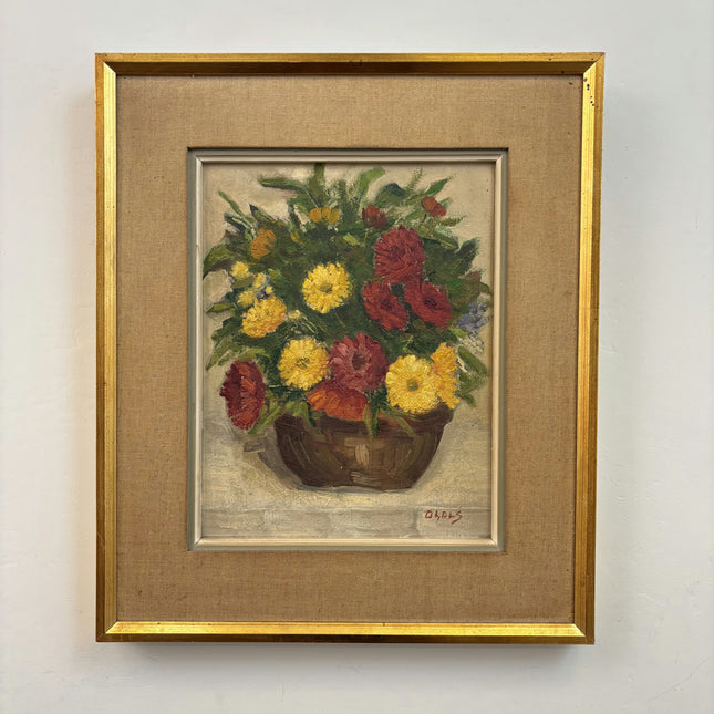 Authentic Floral Still Life Oil Painting "Flower Basket" Rustic Art Holland Art Shop