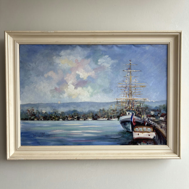 Timeless Harbor Scene Oil Painting "Harbor Ship" Vintage Artwork Holland Art Shop