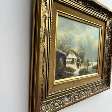 Traditional Winter Landscape Oil Painting "Gilded Frame" Detailed Small Artwork Holland Art Shop
