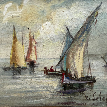 Vintage Seascape Oil Painting "Golden Frame" Detailed Small Artwork Holland Art Shop