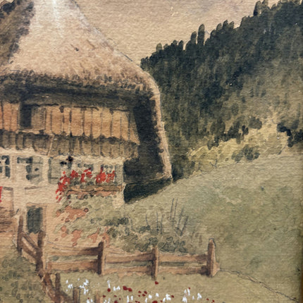 Traditional Landscape Aquarel "Thatched Cottage" Vintage Small Art Holland Art Shop