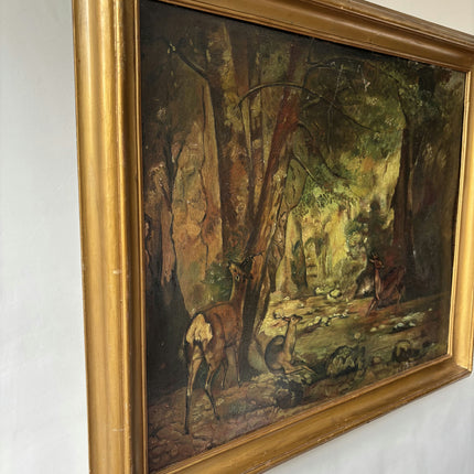 19th Century Antique Animals Oil Painting "Forest Deer" Art Holland Art Shop
