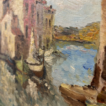 Traditional Cityscape Oil Painting "Wooden Boats" Refined Spanish Art Holland Art Shop