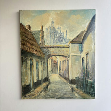 Authentic Cityscape Oil Painting "Narrow Street" Refined Artwork Holland Art Shop