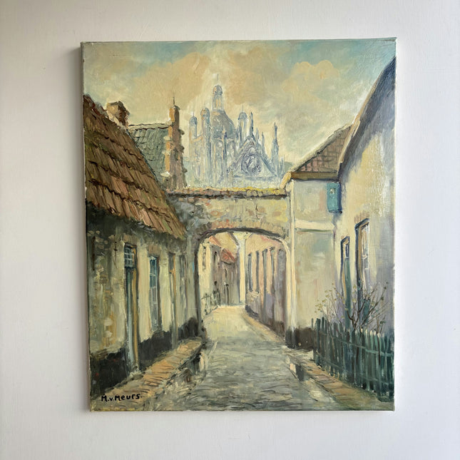 Authentic Cityscape Oil Painting "Narrow Street" Refined Artwork Holland Art Shop